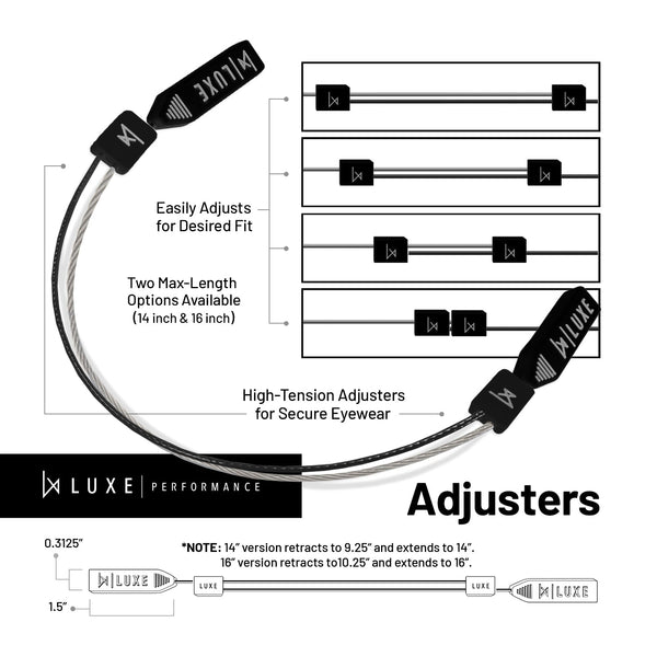 Luxe Performance Eyewear Cable Strap Grey & Black 16"